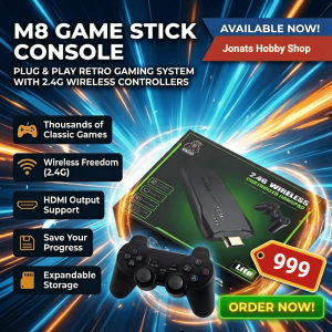M8 Game Stick 4K Retro Game Console – 10,000+ Classic Games, Dual Wireless Controllers, Plug & Play HDMI